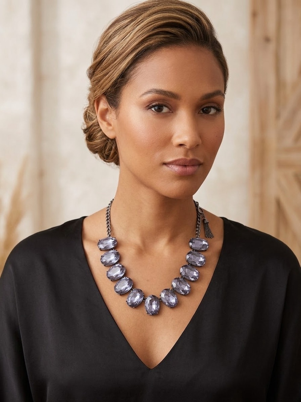 Light Blue Vintage Elegant Glass Statement Necklace - Estate Finds!